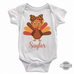 custom name thanksgiving turkey baby onesie romper baby kids toddler fall outfit thanksgiving baby bodysuit gift laughinks 1