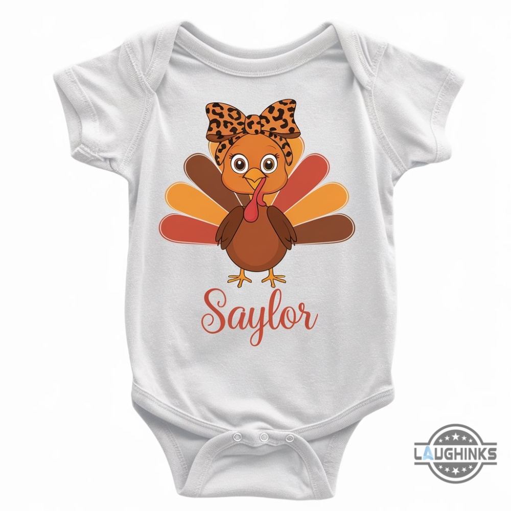 Custom Name Thanksgiving Turkey Baby Onesie Romper Baby Kids Toddler Fall Outfit Thanksgiving Baby Bodysuit Gift