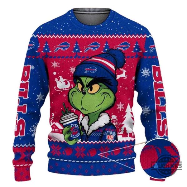 the grinch holding coffee buffalo bills ugly christmas sweater