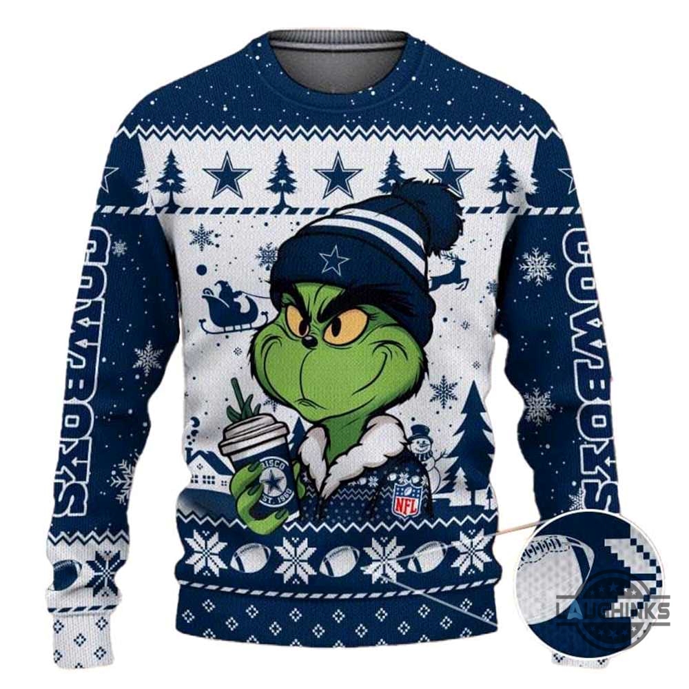 The Grinch Holding Coffee Dallas Cowboys Ugly Christmas Sweater