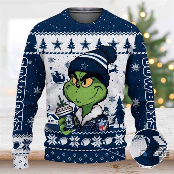 the grinch holding coffee dallas cowboys ugly christmas sweater