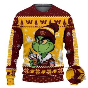 the grinch holding coffee washington redskins ugly christmas sweater