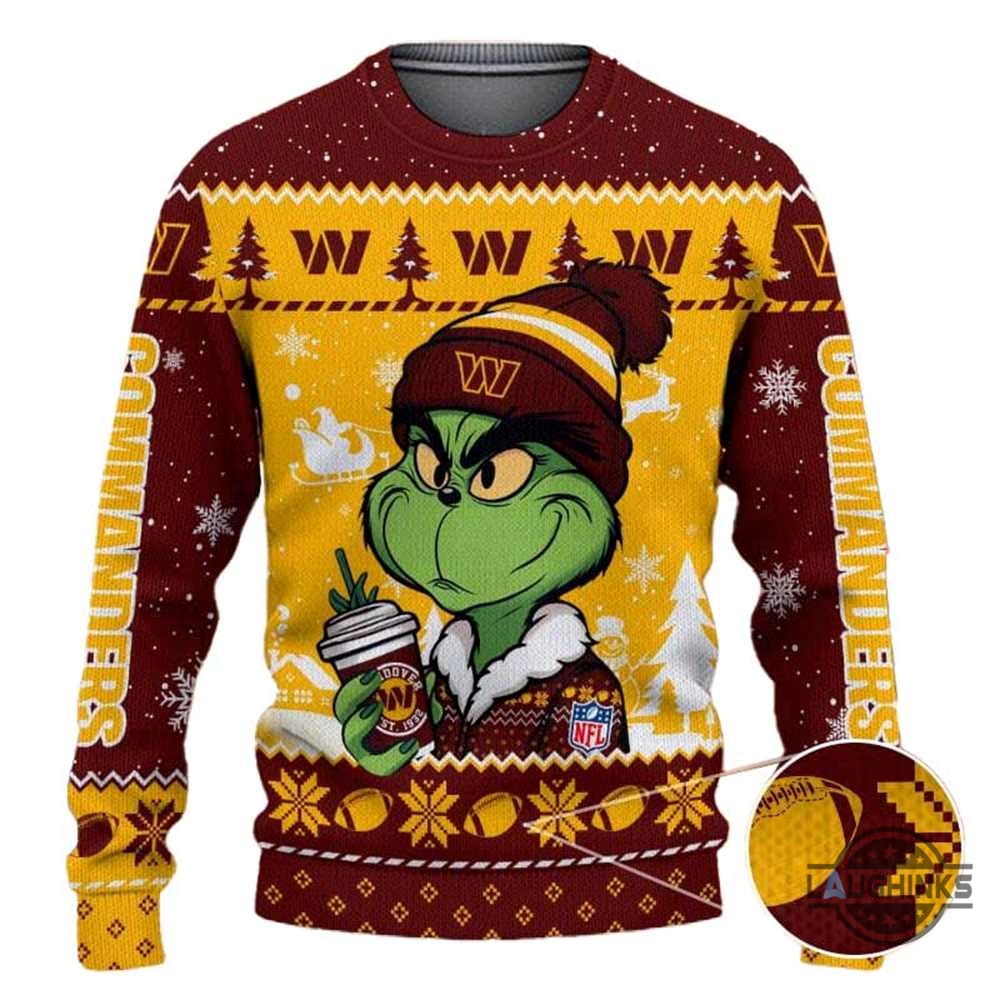 The Grinch Holding Coffee Washington Redskins Ugly Christmas Sweater