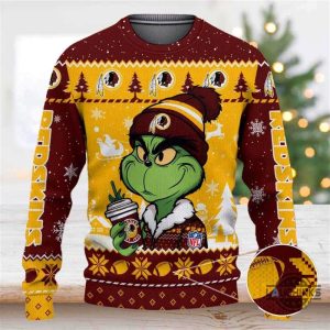 the grinch holding coffee washington redskins ugly christmas sweater