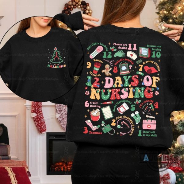 nurse christmas shirt 12 days of nursing rn er icu xmas gift