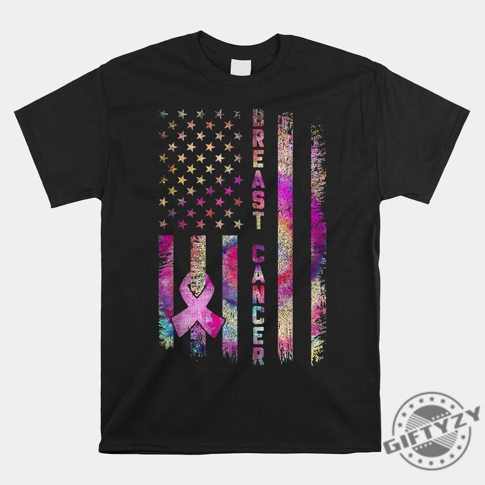 Tie Dye  Stripes Fun Flag Tee For Breast Cancer Support