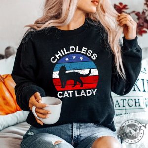 Quirky Retro Cat Lady Shirt Purrrfectly Childless giftyzy 1 2