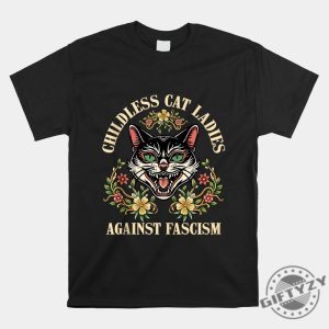 Funny Antifascism Shirt Proud Childless Cat Lady Tee giftyzy 1 4