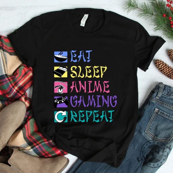 Funny Anime Gaming Tee Eat Sleep Repeat giftyzy 1