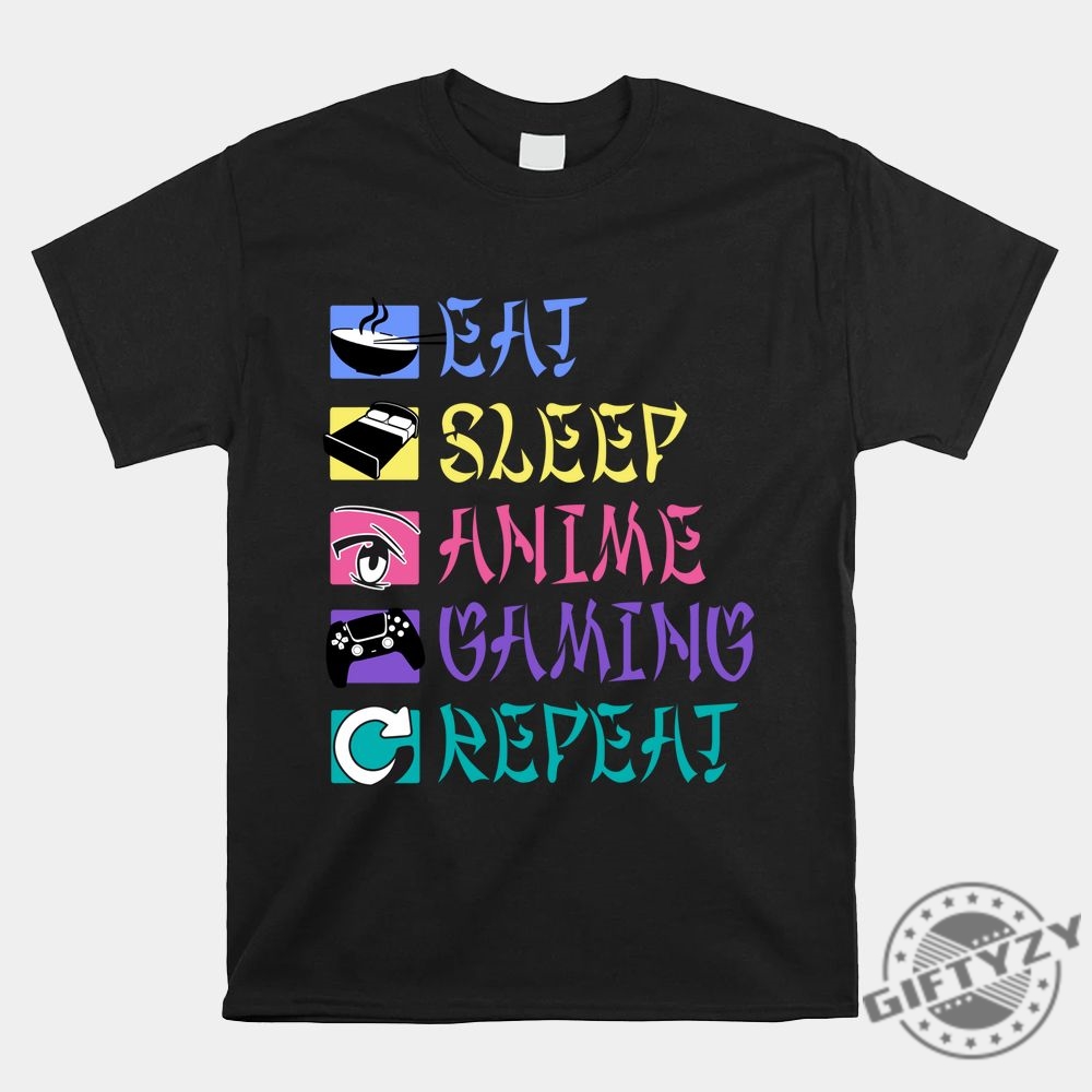 Funny Anime Gaming Tee Eat Sleep Repeat