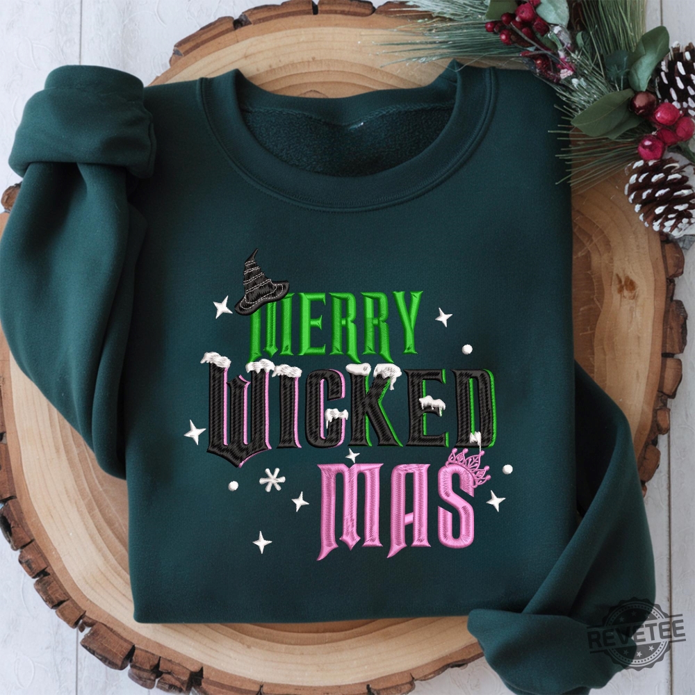 Merry Wicked Mas Embroidered Sweatshirt Hoodie Shirt Elphaba And Glinda Embroidery On Sleeve Hoodie Sweatshirt Wicked Musical Movie Gift