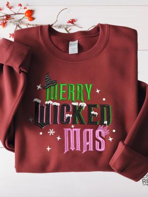 Merry Wicked Mas Embroidered Sweatshirt Hoodie Shirt Elphaba And Glinda Embroidery On Sleeve Hoodie Sweatshirt Wicked Musical Movie Gift revetee 3