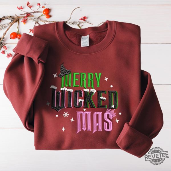 Merry Wicked Mas Embroidered Sweatshirt Hoodie Shirt Elphaba And Glinda Embroidery On Sleeve Hoodie Sweatshirt Wicked Musical Movie Gift revetee 3