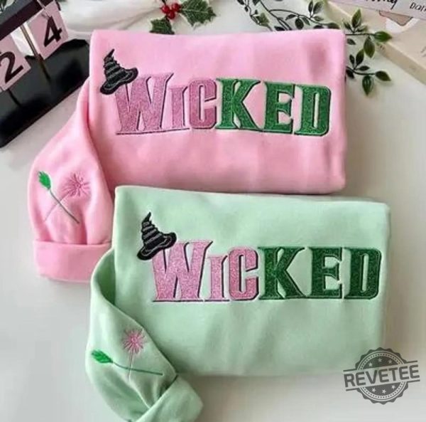 Wicked Defy Gravity Embroidered Sweatshirt Hoodie Shirt Witch Pink And Green Sweatshirt Wicked Defying Gravity Embroidered Sweatshirt revetee 1