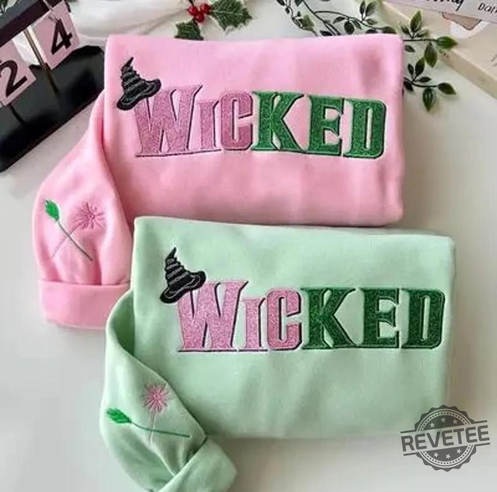 Wicked Defy Gravity Embroidered Sweatshirt Hoodie Shirt Witch Pink And Green Sweatshirt Wicked Defying Gravity Embroidered Sweatshirt