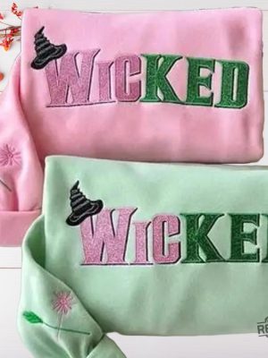 Wicked Defy Gravity Embroidered Sweatshirt Hoodie Shirt Witch Pink And Green Sweatshirt Wicked Defying Gravity Embroidered Sweatshirt revetee 2