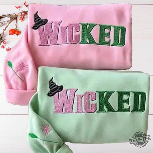 Wicked Defy Gravity Embroidered Sweatshirt Hoodie Shirt Witch Pink And Green Sweatshirt Wicked Defying Gravity Embroidered Sweatshirt revetee 2