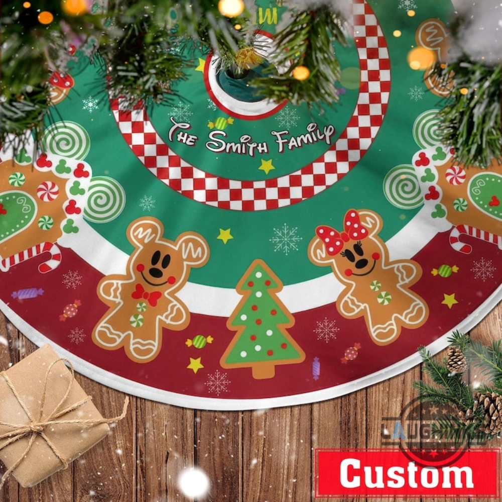 Personalized Disney Family Christmas Tree Skirt Gingerbread Xmas Holiday Home Decoration Gift