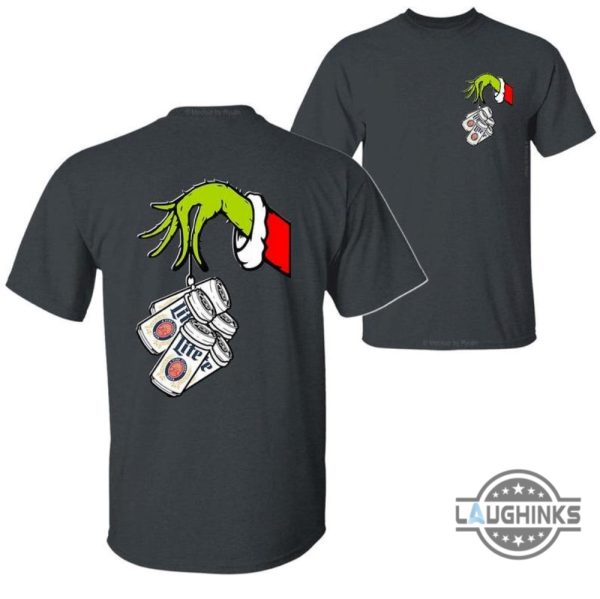 grinch hand miller lite christmas shirt for beer lovers