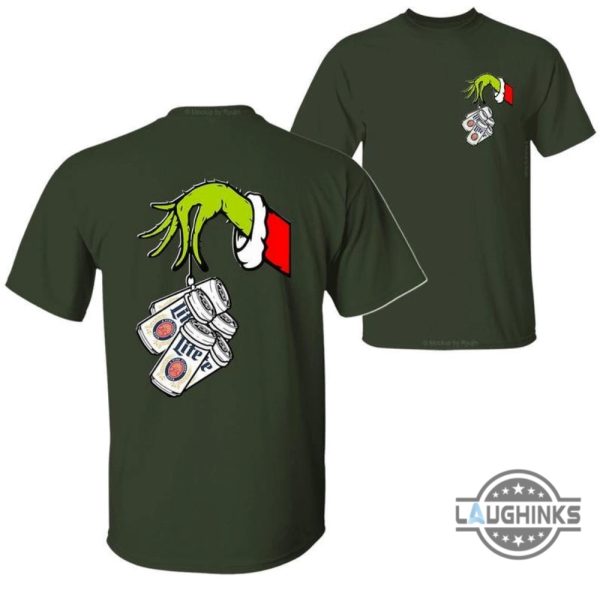 grinch hand miller lite christmas shirt for beer lovers