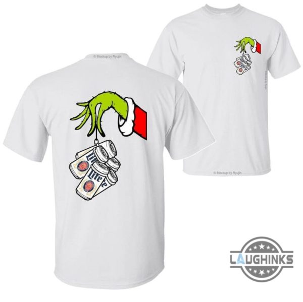 grinch hand miller lite christmas shirt for beer lovers