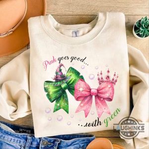 pink goes good with green wicked coquette bow t shirt wizard of oz shirt defy gravity broomstick magic wand wizard movie fan gift laughinks 1