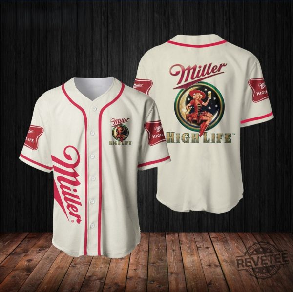 Beige Miller High Life Baseball Jersey Miller Jersey Shirt High Life Baseball Shirt Baseball Jersey Shirt Unique revetee 1