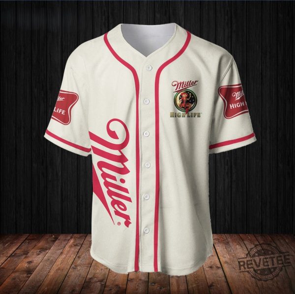 Beige Miller High Life Baseball Jersey Miller Jersey Shirt High Life Baseball Shirt Baseball Jersey Shirt Unique revetee 2