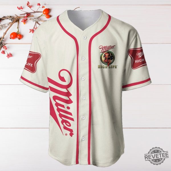 Beige Miller High Life Baseball Jersey Miller Jersey Shirt High Life Baseball Shirt Baseball Jersey Shirt Unique revetee 4