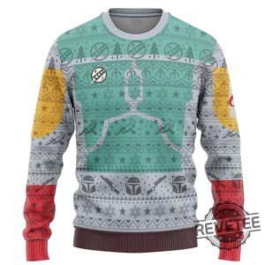 Starwars Boba Fett Ugly Christmas Sweater Starwars Boba Fett Christmas Shirt Mandalorian Ugly Sweater May The Force Shirt Galaxy Edge Shirt revetee 1