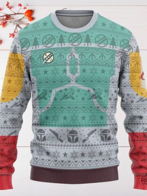 Starwars Boba Fett Ugly Christmas Sweater Starwars Boba Fett Christmas Shirt Mandalorian Ugly Sweater May The Force Shirt Galaxy Edge Shirt revetee 3