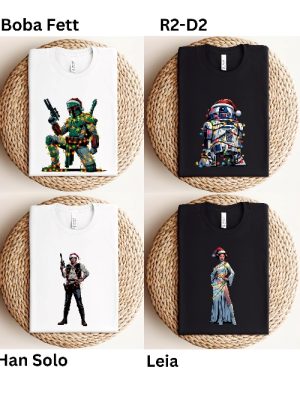 Star Wars Characters Boba Fett Christmas Shirt Star Wars Boba Fett Christmas Light Shirt Darth Vader Boba Fett Han Solo Leia Luke R2d2 Shirt revetee 2