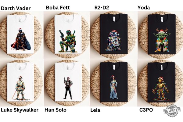 Star Wars Characters Boba Fett Christmas Shirt Star Wars Boba Fett Christmas Light Shirt Darth Vader Boba Fett Han Solo Leia Luke R2d2 Shirt revetee 2