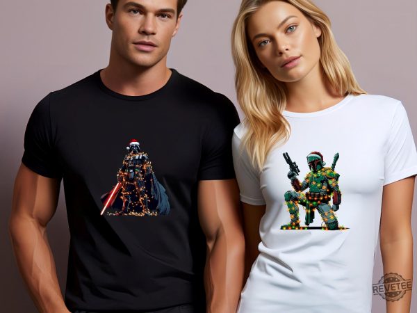 Star Wars Characters Boba Fett Christmas Shirt Star Wars Boba Fett Christmas Light Shirt Darth Vader Boba Fett Han Solo Leia Luke R2d2 Shirt revetee 4