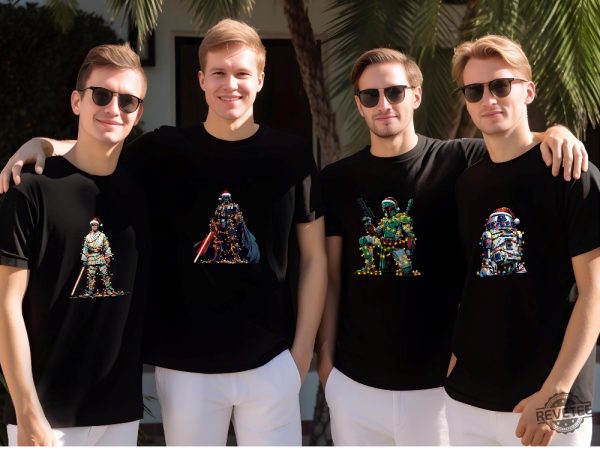 Star Wars Characters Boba Fett Christmas Shirt Star Wars Boba Fett Christmas Light Shirt Darth Vader Boba Fett Han Solo Leia Luke R2d2 Shirt revetee 5