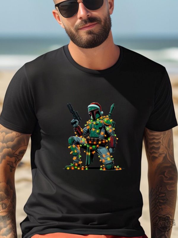 Star Wars Characters Boba Fett Christmas Shirt Star Wars Boba Fett Christmas Light Shirt Darth Vader Boba Fett Han Solo Leia Luke R2d2 Shirt revetee 6