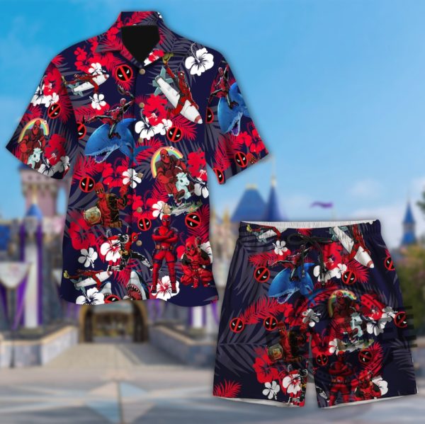 Marvel Deadpool Floral 3D All Over Printed Hawaiian Shirt Deadpool Superhero Button Up Hero Tropical Hawaiian Shirt Deadpool Summer Trip revetee 1