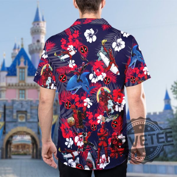 Marvel Deadpool Floral 3D All Over Printed Hawaiian Shirt Deadpool Superhero Button Up Hero Tropical Hawaiian Shirt Deadpool Summer Trip revetee 2