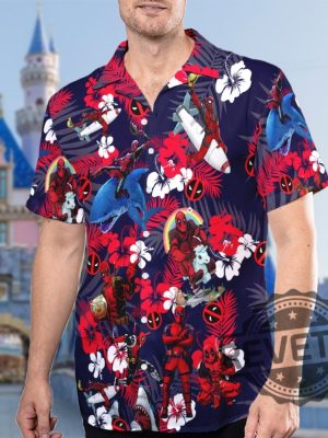 Marvel Deadpool Floral 3D All Over Printed Hawaiian Shirt Deadpool Superhero Button Up Hero Tropical Hawaiian Shirt Deadpool Summer Trip revetee 3