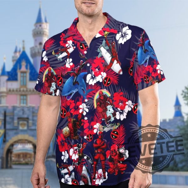 Marvel Deadpool Floral 3D All Over Printed Hawaiian Shirt Deadpool Superhero Button Up Hero Tropical Hawaiian Shirt Deadpool Summer Trip revetee 3