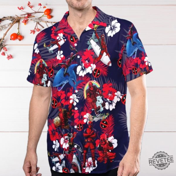 Marvel Deadpool Floral 3D All Over Printed Hawaiian Shirt Deadpool Superhero Button Up Hero Tropical Hawaiian Shirt Deadpool Summer Trip revetee 5