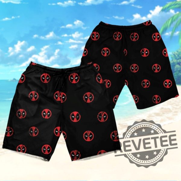 Marvel Deadpool Symbol Seamless Awesome Deadpool Superhero Button Up Shirt Deadpool Tropical Hawaiian Shirt Deadpool Summer Trip Shirt revetee 2