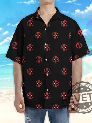 Marvel Deadpool Symbol Seamless Awesome Deadpool Superhero Button Up Shirt Deadpool Tropical Hawaiian Shirt Deadpool Summer Trip Shirt revetee 3