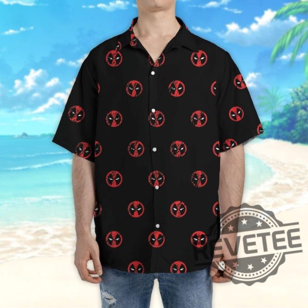 Marvel Deadpool Symbol Seamless Awesome Deadpool Superhero Button Up Shirt Deadpool Tropical Hawaiian Shirt Deadpool Summer Trip Shirt revetee 3