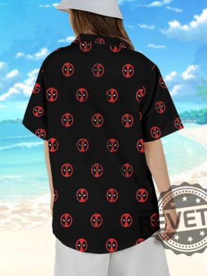 Marvel Deadpool Symbol Seamless Awesome Deadpool Superhero Button Up Shirt Deadpool Tropical Hawaiian Shirt Deadpool Summer Trip Shirt revetee 4