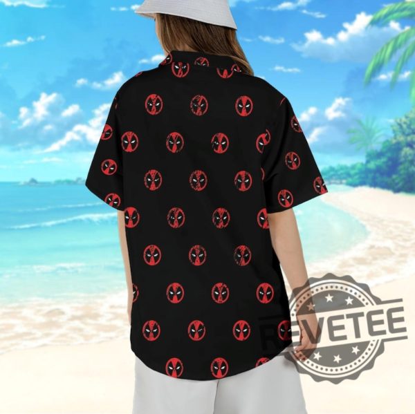 Marvel Deadpool Symbol Seamless Awesome Deadpool Superhero Button Up Shirt Deadpool Tropical Hawaiian Shirt Deadpool Summer Trip Shirt revetee 4