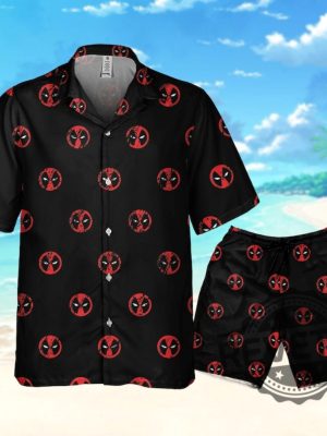 Marvel Deadpool Symbol Seamless Awesome Deadpool Superhero Button Up Shirt Deadpool Tropical Hawaiian Shirt Deadpool Summer Trip Shirt revetee 5