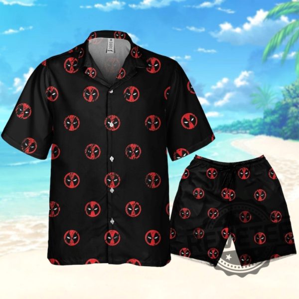 Marvel Deadpool Symbol Seamless Awesome Deadpool Superhero Button Up Shirt Deadpool Tropical Hawaiian Shirt Deadpool Summer Trip Shirt revetee 5