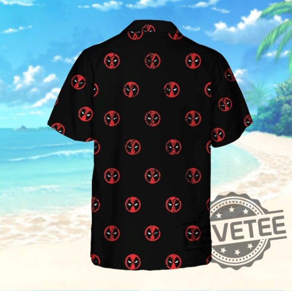 Marvel Deadpool Symbol Seamless Awesome Deadpool Superhero Button Up Shirt Deadpool Tropical Hawaiian Shirt Deadpool Summer Trip Shirt revetee 6