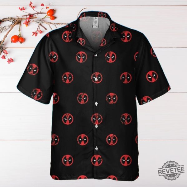 Marvel Deadpool Symbol Seamless Awesome Deadpool Superhero Button Up Shirt Deadpool Tropical Hawaiian Shirt Deadpool Summer Trip Shirt revetee 7